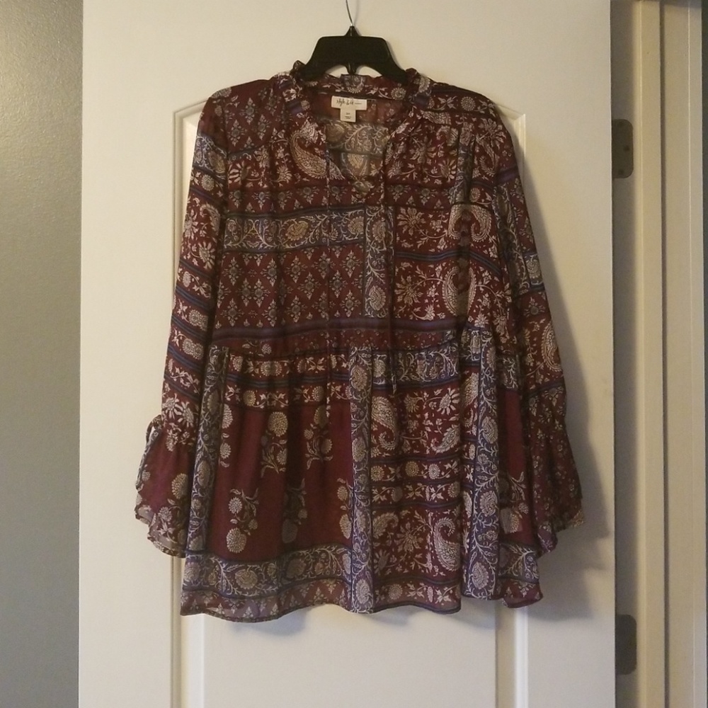 Maroon paisley peasant blouse
